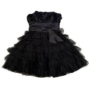 Masquerade Black Strapless Ruffled Layered Dress Size 9/10 Polyester & Satin
